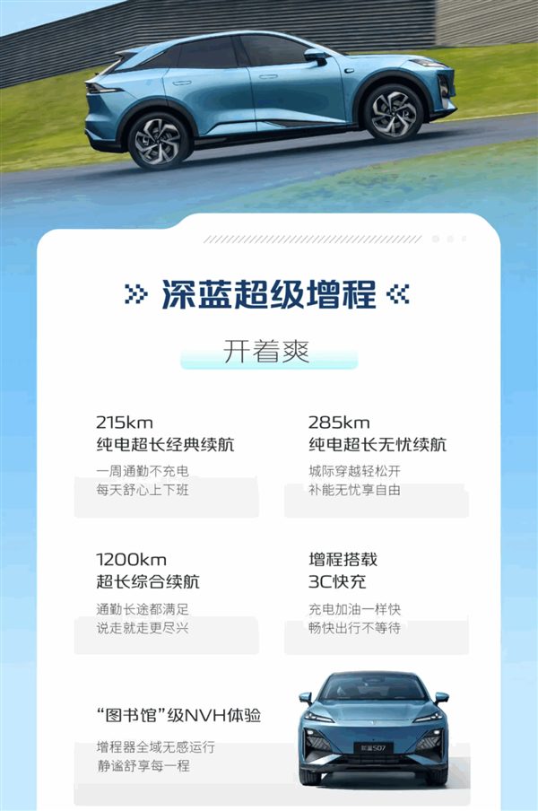 华为乾崑ADS SE上车！深蓝S07核心配置公布：续航最高1200KM